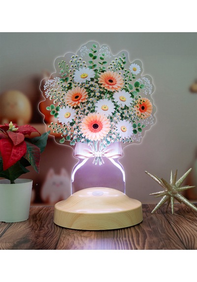 Beyaz Papatya Gerbera Şık Çiçek Buketi Led Lamba - Papatya Aranjmanı Tasarımlı Anneye, Sevgiliye, Öğretmene Ve Arkadaşa Anlamlı Hediye Papatya Gerbera Lamba