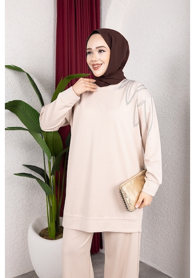 Hira Life Fashion Moda Efsa Kadın Bej Tesettür Giyim Zarif Taş Detaylı Tunik & Pantolon İkili Takım Bej Bej Hira Life Fashion Moda Efsa Kadın Bej Tesettür Giyim Zarif Taş Detaylı Tunik & Pantolon İkili Takım Bej Bej