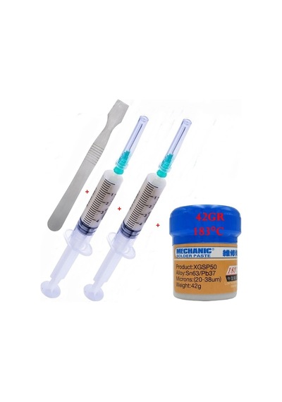 Mechanic/ Krem Sıvı Lehim Mechanic Solder Paste 42 Gr Xgsp50 183c Ve Metal Düz Uçlu Spatula Seti St01