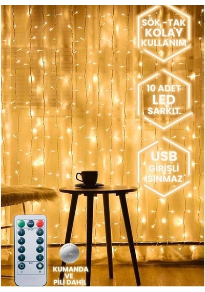 Coverzone Led Işık 5 Metre Sarı Işık Kornişe Takılabilir Aydınlatma Usb Girişli, Bakır Telli, 10 Halkalı Diğer