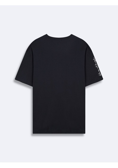 Minimal Baskılı Relaxed Lacivert T-shırt