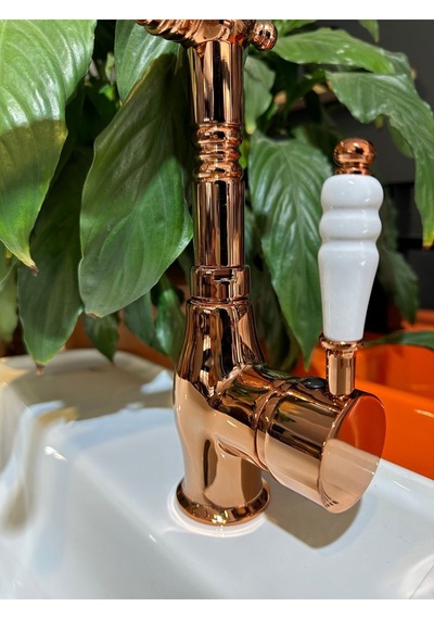İsaoğlu Yapı Rose Bakır Lavabo Bataryası Zen Design Kolay Abdest Yüksek Lavabo Musluğu Bronz Bakır Rose Gold