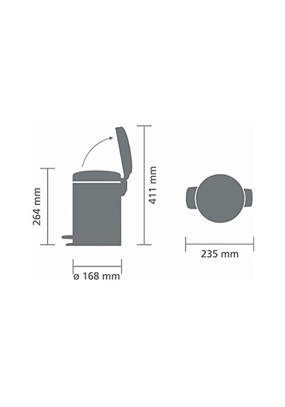 Brabantia Tret Çöp Kovası, İç Kovalı, Plastik, Çelik, Plastik, Mat Siyah, 3 Liter