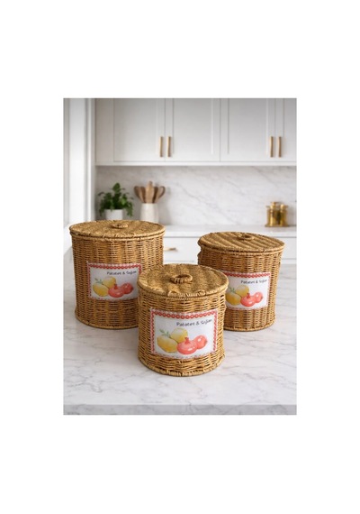 3 Lü Patates Soğan Sarımsak Sepeti Seti Rattan Dekoratif Ve Düzenleyici Kapaklı Sebzelik Sepet 854666117 Diğer