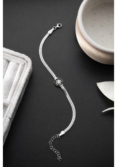 Çekirdekjewelry 925 Ayar Gümüş Rodyum Hasır Serenay Bileklik Gri