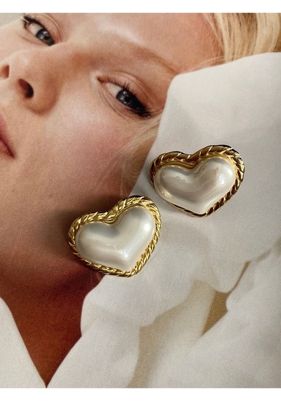Pinery Jewels İncili Kalp Paslanmaz Çelik Kadın Küpe Çifti Altın