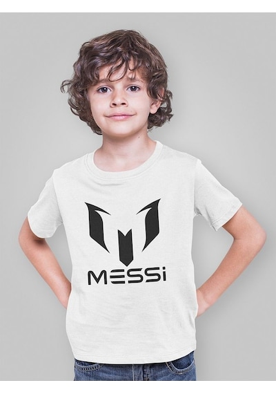 Sevbano Messi Baskılı Unisex Futbolcu Çocuk Tişört 1-12 Yaş Beyaz