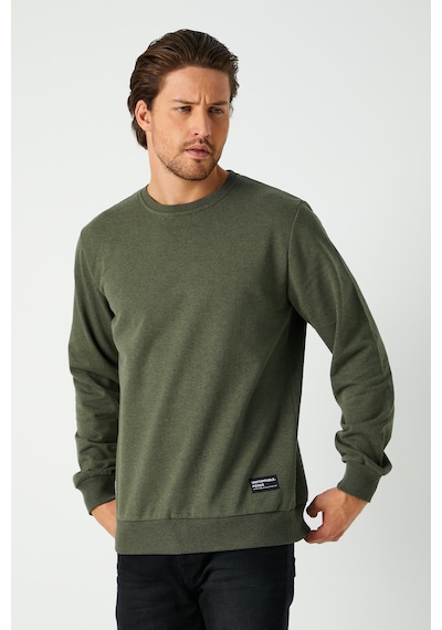 Erkek Basic Bisiklet Yaka Haki Sweatshirt