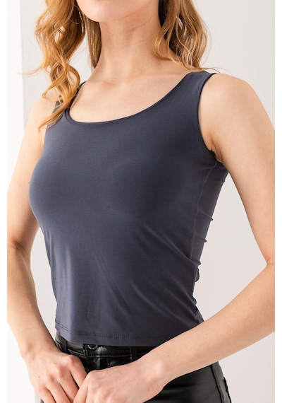 Giysa Kadın Askılı Bisiklet Yaka Basic Bluz Füme - 25y 2409 Füme