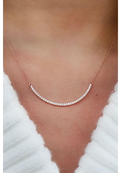 Sky Diamond Taşlı 925 Ayar Gümüş Rose Yay Kolye