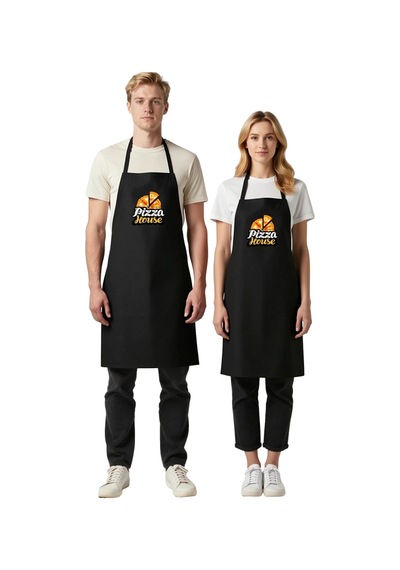 Unisex Mutfak Önlüğü Pizza House Retro Baskı Nostaljik Tasarım Ra Siyah