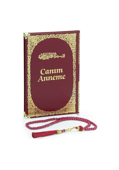 Anneye Hediye Kutulu İnci Tesbihli Ciltli Yasin Kitabı Seti Bordo