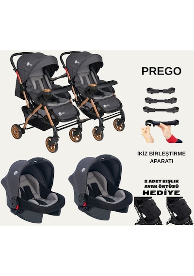 İkiz Bebek Arabası Çift Yönlü Bebek Arabası Sallanır Taşıma Puset İkiz Birleştirme Aparatlı
