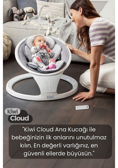 Kiwi Cloud Otomatik Sallanan Anakucağı Bluetooth, Kumanda, Dokunmatik Ekran, Ultra Konforlu Kumaş
