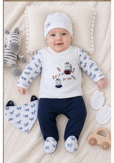 Sitilin Erkek Bebek Pamuk Kumaş 5 Li Lüks Hastane Çıkışı Seti Stl7250 Beyaz