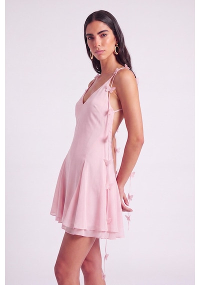 Holly Lolly Çiçek Askılı Şifon Mini Melanie Elbise Pembe