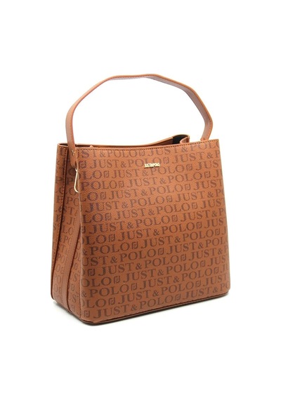 Just Polo Kadın Monogram Baskılı El Ve Omuz Çantası Ebat 25 X 25 Taba