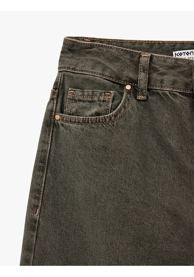 Koton Pamuklu Düz Paça Normal Bel Denim Pantolon - Straight Fit Jean Haki 6sal40094mw Haki