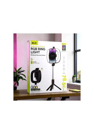 Blv31 Rgb Ring Light Selfie Çubuğu Ve Tripod 78.5 Cm Bluetooth Kumandalı Işıklı Telefon Tutucu, Tiktok Ve Canlı Yayın Seti