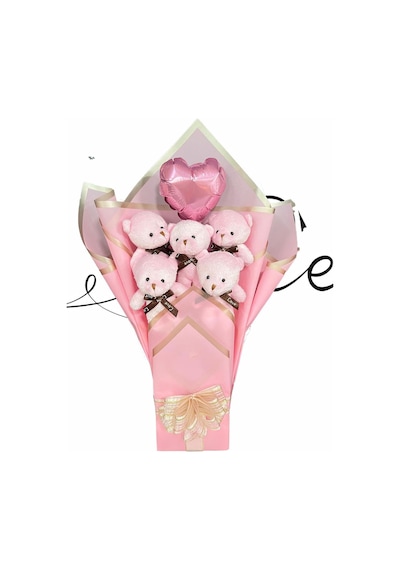 Sole Sevgiliye Özel Pembe Konsept Balonlu Romantik Peluş Ayıcık Buketi