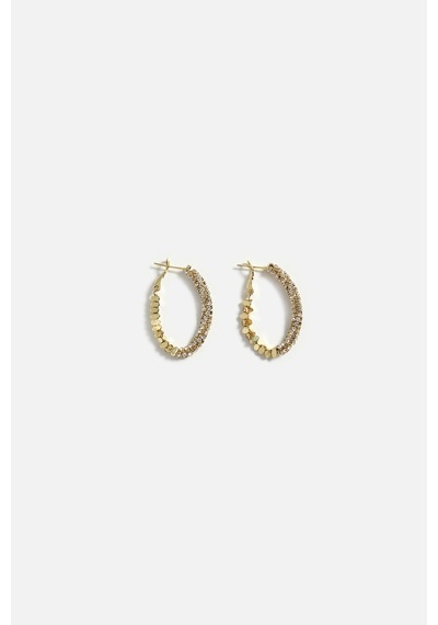 Pave Detaylı Oval Halka Küpe Gold