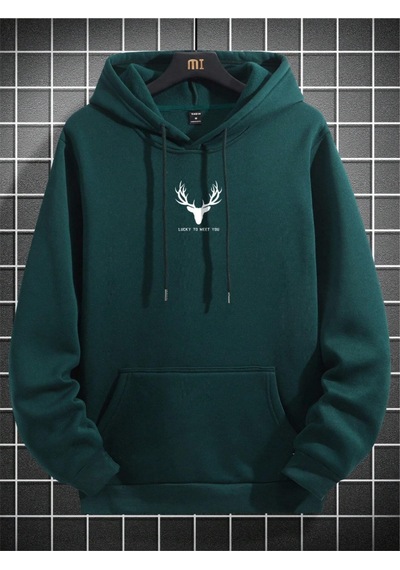 Startmore Haki Unisex Kadın/erkek Deer Renkli Özel Baskılı Pamuklu Oversize Kapüşonlu