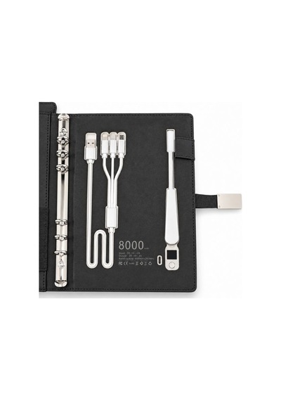 Legrand Işıklı Logo Powerbank Ajanda - 8000 Mah Kablosuz Şarjlı & Led Lambalı Notebook Siyah