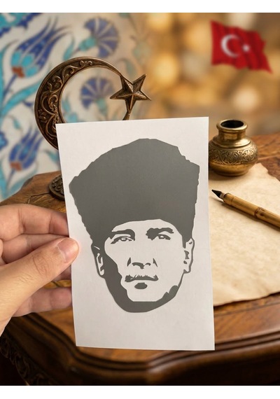 Atatürk Portre Gümüş Vinil Sticker 12 X 9 Cm 0