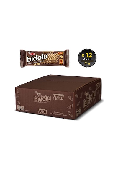 Eti Bidolu Fındık Kremalı Yer Fıstığı Parçacıklı Gofret 12 x 81 G