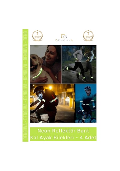 Reflektörbant Neon Sarı Ultra Parlak Gece Güvenliği Esnek Cırtlı Reflektör Bant Kol Ayak Bilek - 4 Çok Renkli