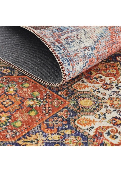 Cool Halı Patchwork Kırmızı Kiremit Vintage Eskitme Bohem Şönil İnce Halı Salon Oturma Odası Halısı