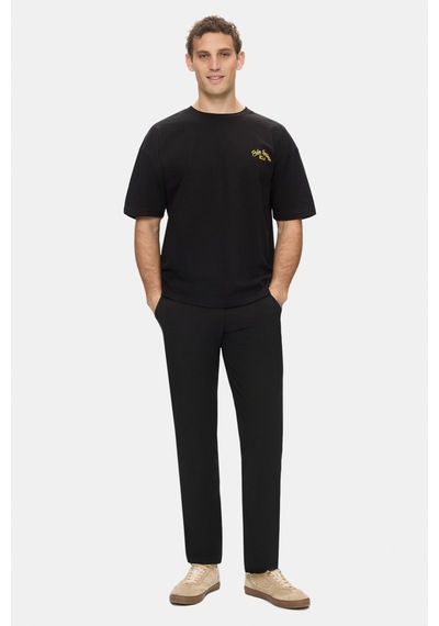 Ucla Kaıus Siyah Bisiklet Yaka Baskılı Ve Nakışlı %100 Pamuk Oversize Erkek Tshirt