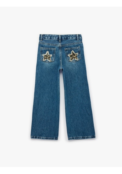 Koton Pamuklu Cepli Geniş Paça Denim Pantolon Orta İndigo 6skg40090ad İndigo