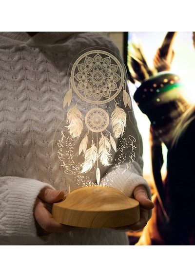 Kişiye Özel Dreamcatcher Düş Kapanı Gece Lambası, Rüya Kapanı ile Çakra Odası Dekoru, Kişiselleştirilmiş Başucu Led Lamba, En İyi Hediye