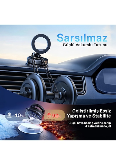 Bix Tch05 360 Derece Dönebilen Vakumlu Manyetik Mıknatıslı Araç Içi Telefon Tutucu Siyah 1 Adet