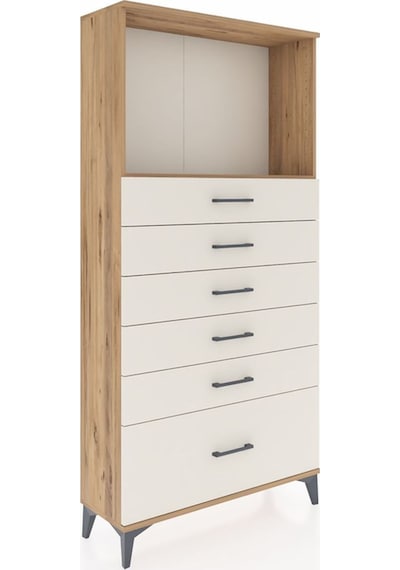 Arges Dolap Tek Raflı 6 Çekmeceli 88x30x182 Çam-aytaşı Çam