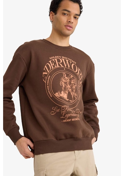 Defacto Boxy Fit Bisiklet Yaka Baskılı Sweatshirt F2111ax25aubn539 Kahve-bn539