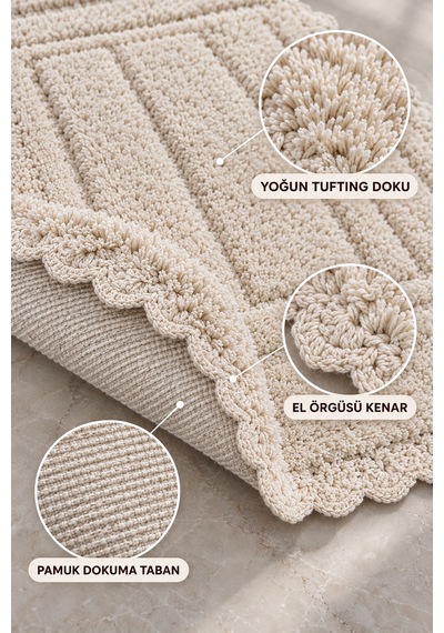 Alanur Bodrum Tufting Cotton Pamuklu El Işi Örgülü 2 Li Paspas 110 Bej
