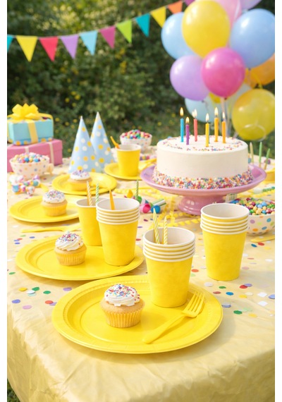 Beysüs Makaron Sarı 8li Tabak Bardak Set