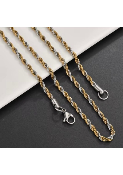 Gold&gümüş Mixli Burgu Unisex Çelik Zincir Kolye Ve Bileklik 3mm