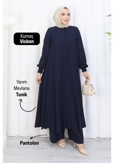 Rahvel Umre Takımı Viskon Kumaş Tunik Pantolon Bir Arada Terletmez İç Göstermez Lacivert Rahvel Umre Takımı Viskon Kumaş Tunik Pantolon Bir Arada Terletmez İç Göstermez Lacivert