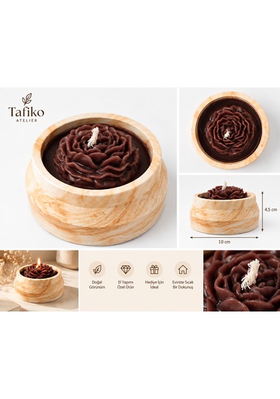 Tafiko Atelier Dekoratif Çiçekli El Yapımı Mum Kahverengi Turuncu