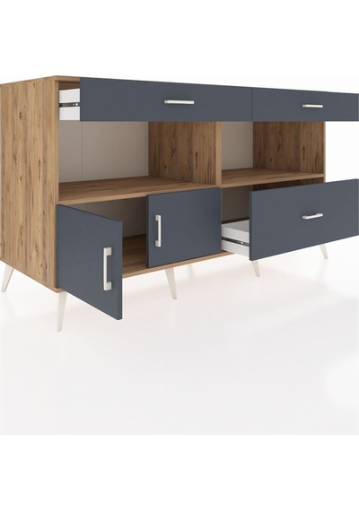 Kronos Konsol 2 Raflı 3 Çekmeceli 2 Kapaklı 176x59x99 Çam-antrasi Çam-antrasit