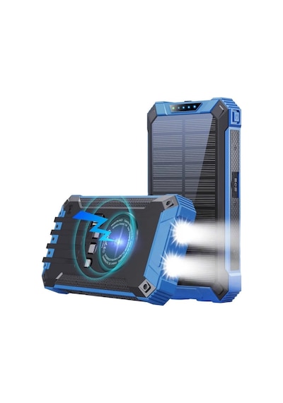 20000mah Powerbank Solar Güneş Enerjili Wireless Kablosuz Şarj Özellikli Taşınabilir Şarj Led Işıklı Mavi
