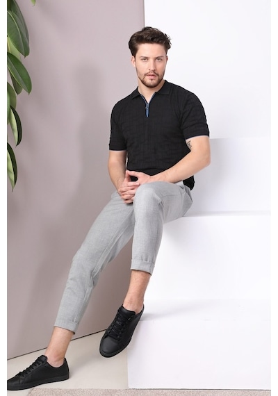 Ferraro Siyah Polo Yaka Fermuarlı Erkek Pamuk Triko T-Shirt-Siyah (490417671) Siyah