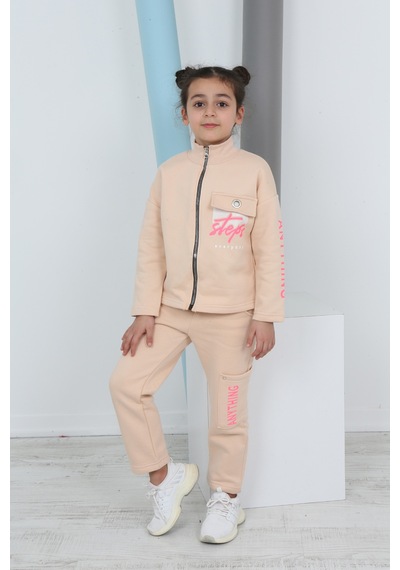 Toontoy Kids Toontoy Kız Çocuk Baskılı Eşofman Takımı Bej
