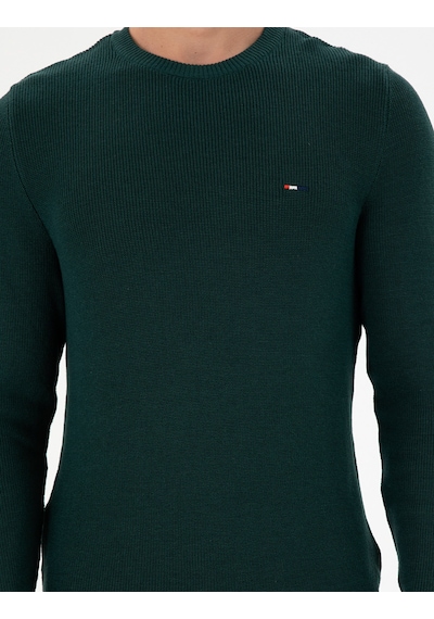 U.S. Polo Assn. Erkek Slim Fit Bisiklet Yaka Koyu Yeşil Basic Kazak 50298282-VR079