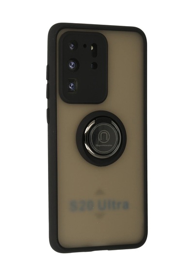 Newface Samsung Galaxy Uyumlu S20 Ultra Kılıf Montreal Yüzüklü Silikon Kapak Semeglbl - 69 - Siyah Sıyah
