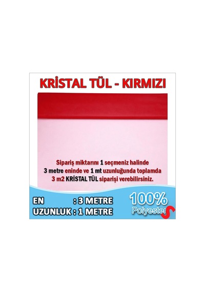 Süsleme Tülü Kristal Tül, 3 Mt En X 1 Mt Uzunluk - Kırmızı 0-99
