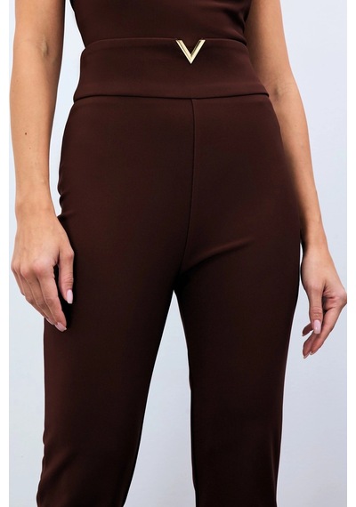 Sateen Bel Aksesuarlı Pantolon - Kahve Kahve